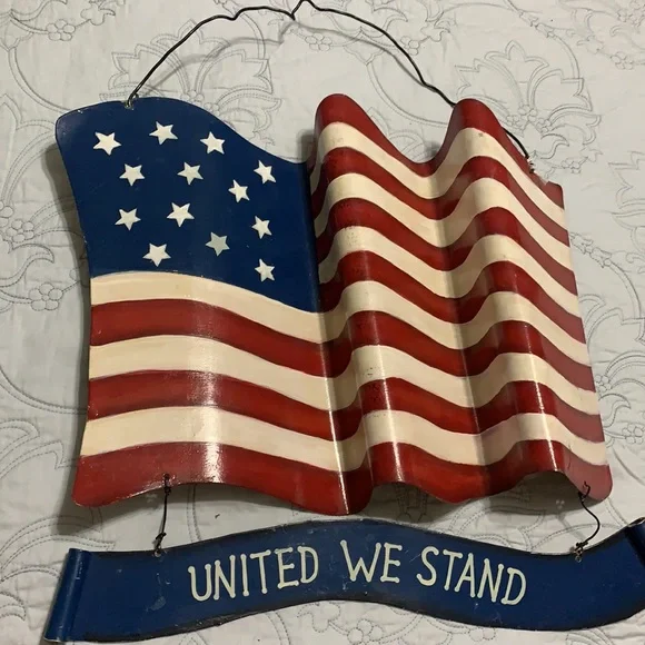 United We Stand USA Metal Flag Hanging Plaque